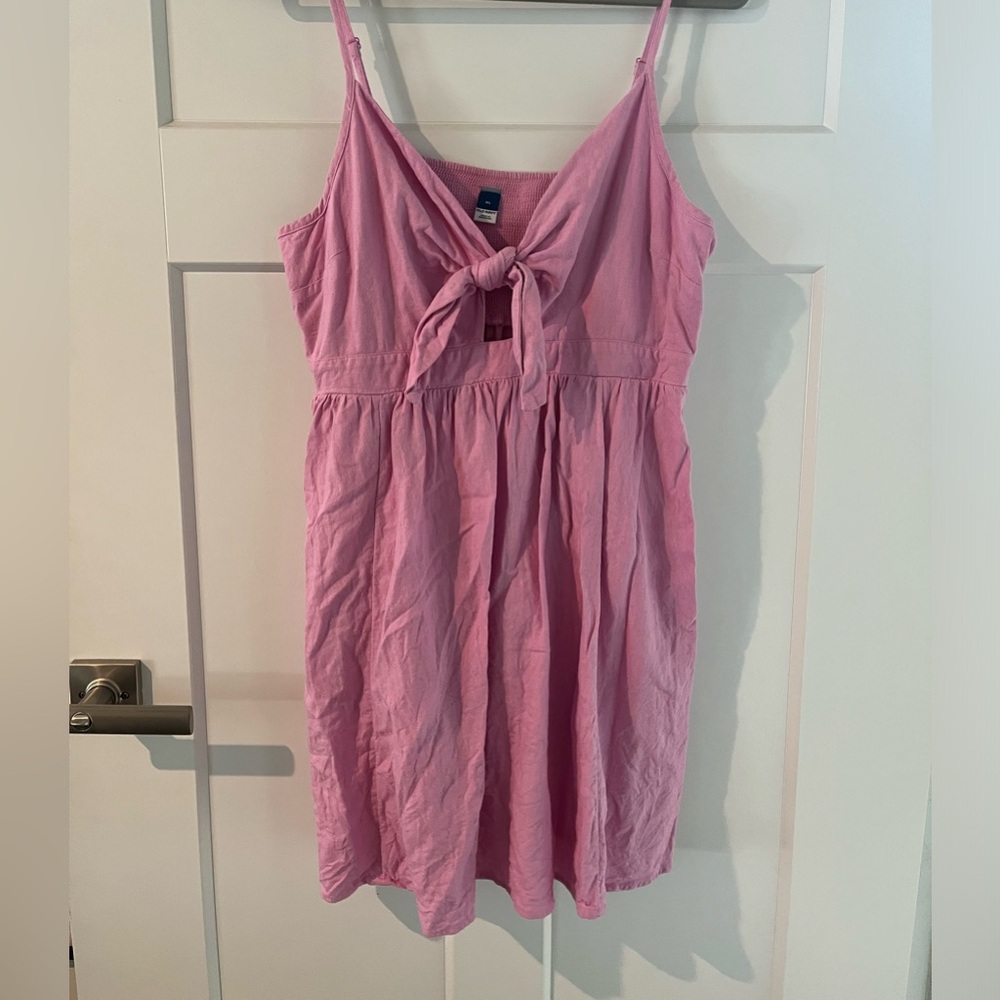 Pink tie front mini dress